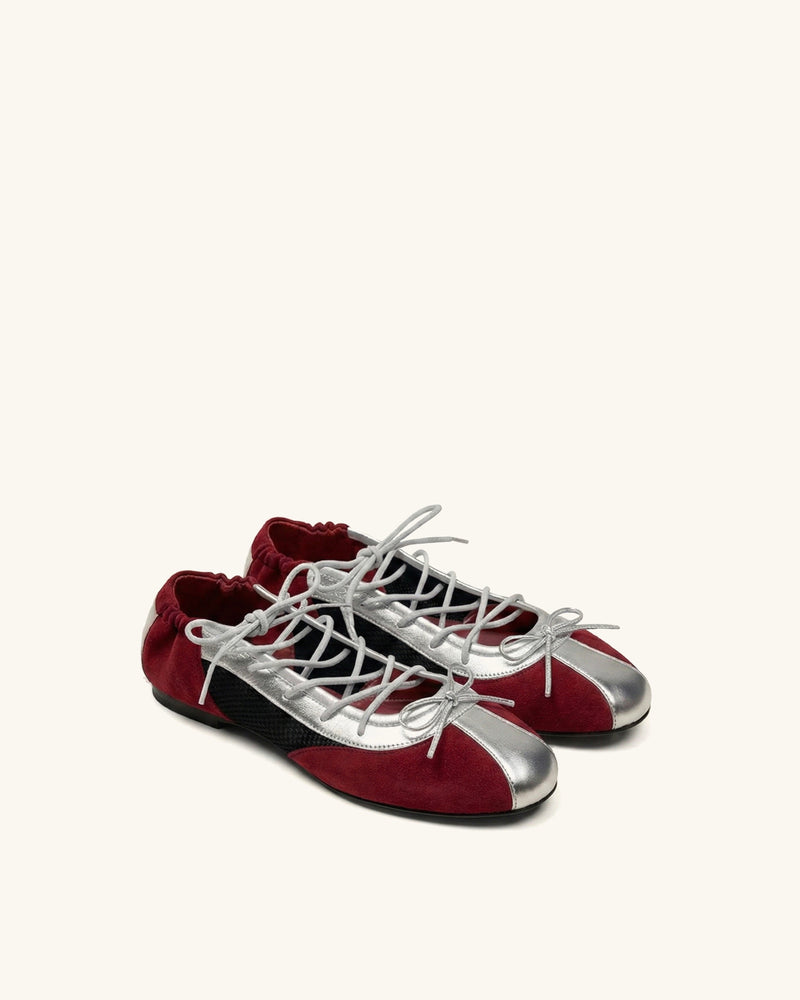 Mila Sporty Ballet Sneakers - Metallic Silver & Burgundy