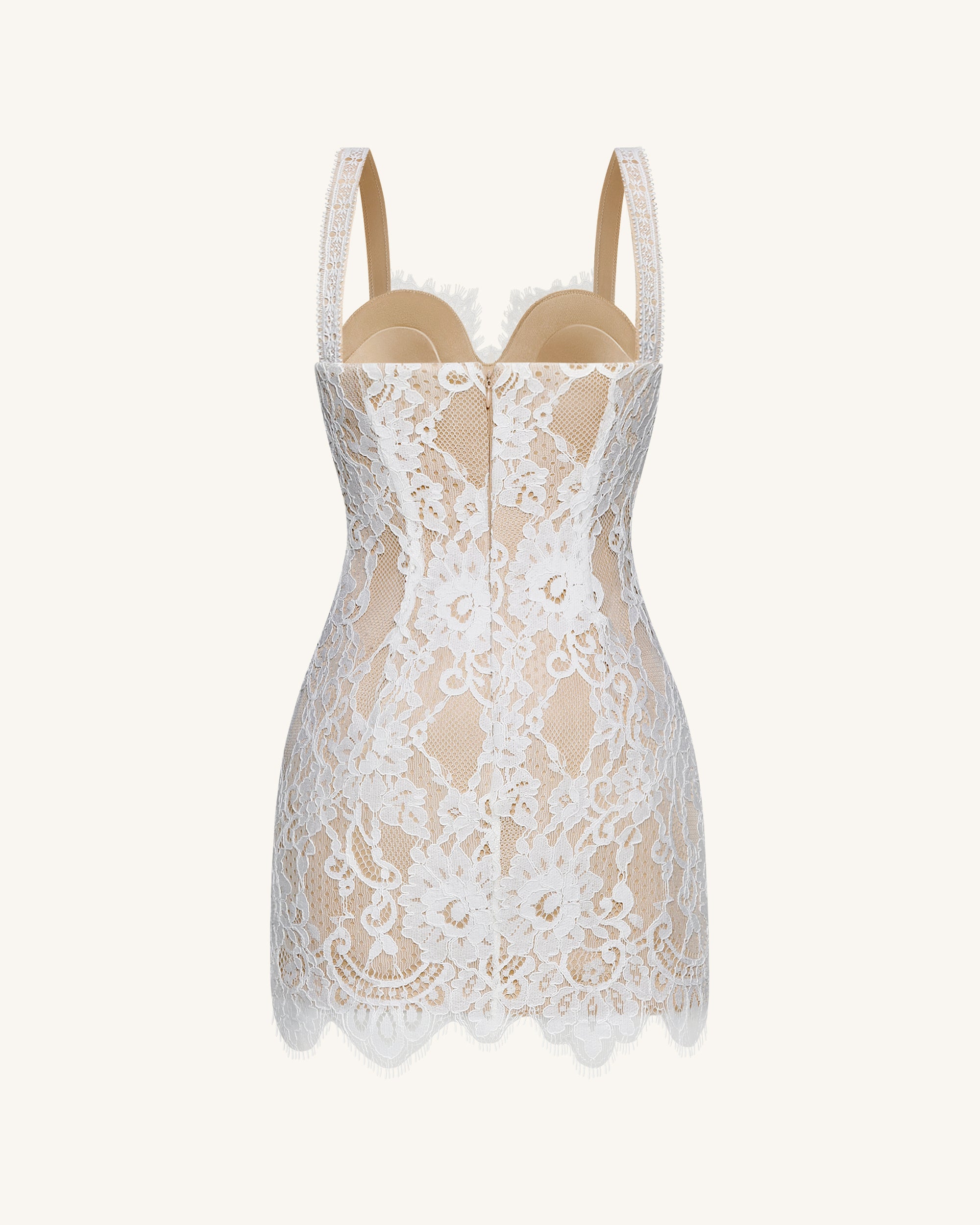 Eyelash Lace Bustier Bodycon Dress - White