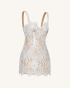 Eyelash Lace Bustier Bodycon Dress - White