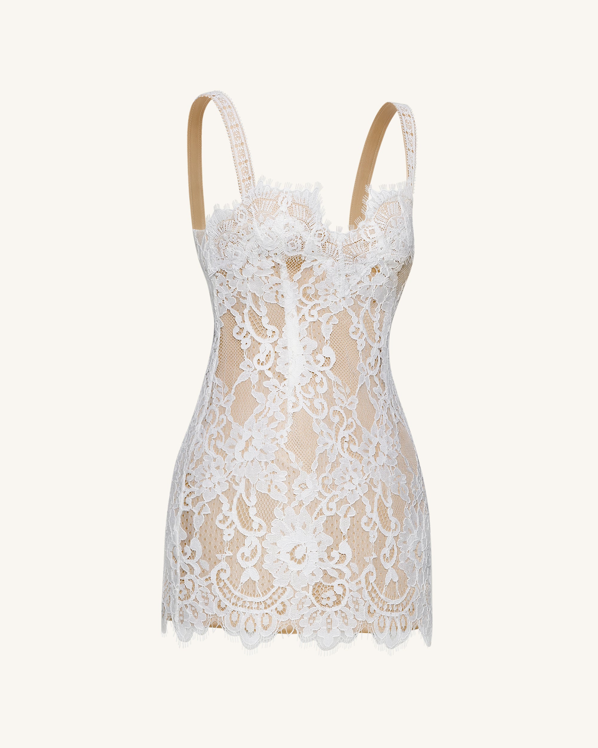 Eyelash Lace Bustier Bodycon Dress - White