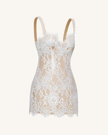 Eyelash Lace Bustier Bodycon Dress - White