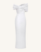 Satin Asymmetric Bow Maxi Dress - White