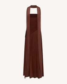 Ruched Panel Strapless Maxi Dress - Brown