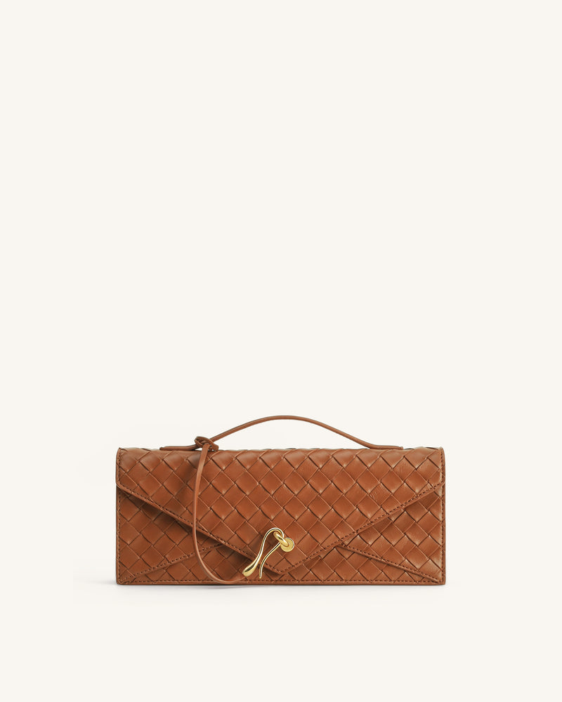 Celeste Woven Textured Envelope Top Handle Bag - Brown