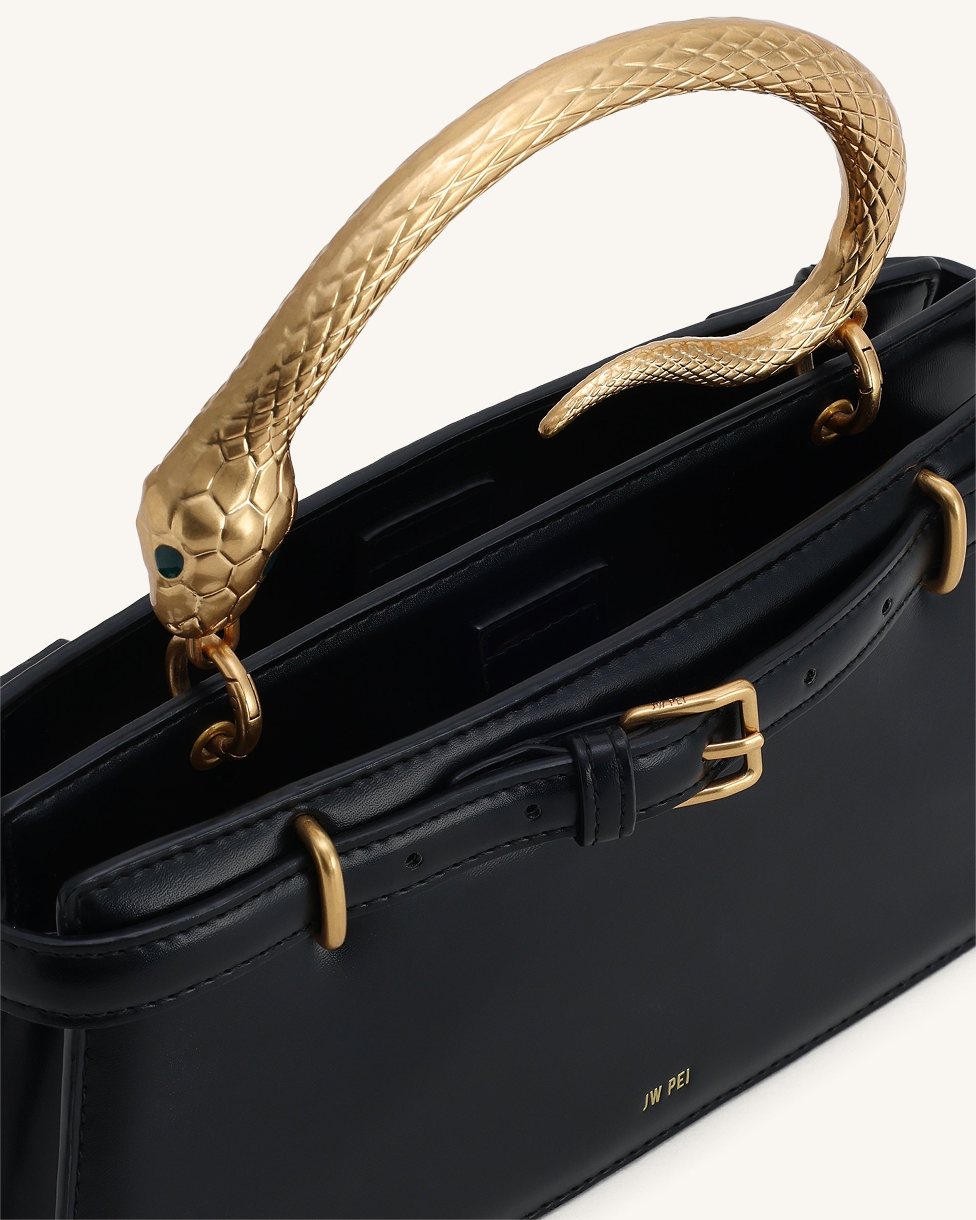 Elena Snake Handle Top Handle Bag - Black