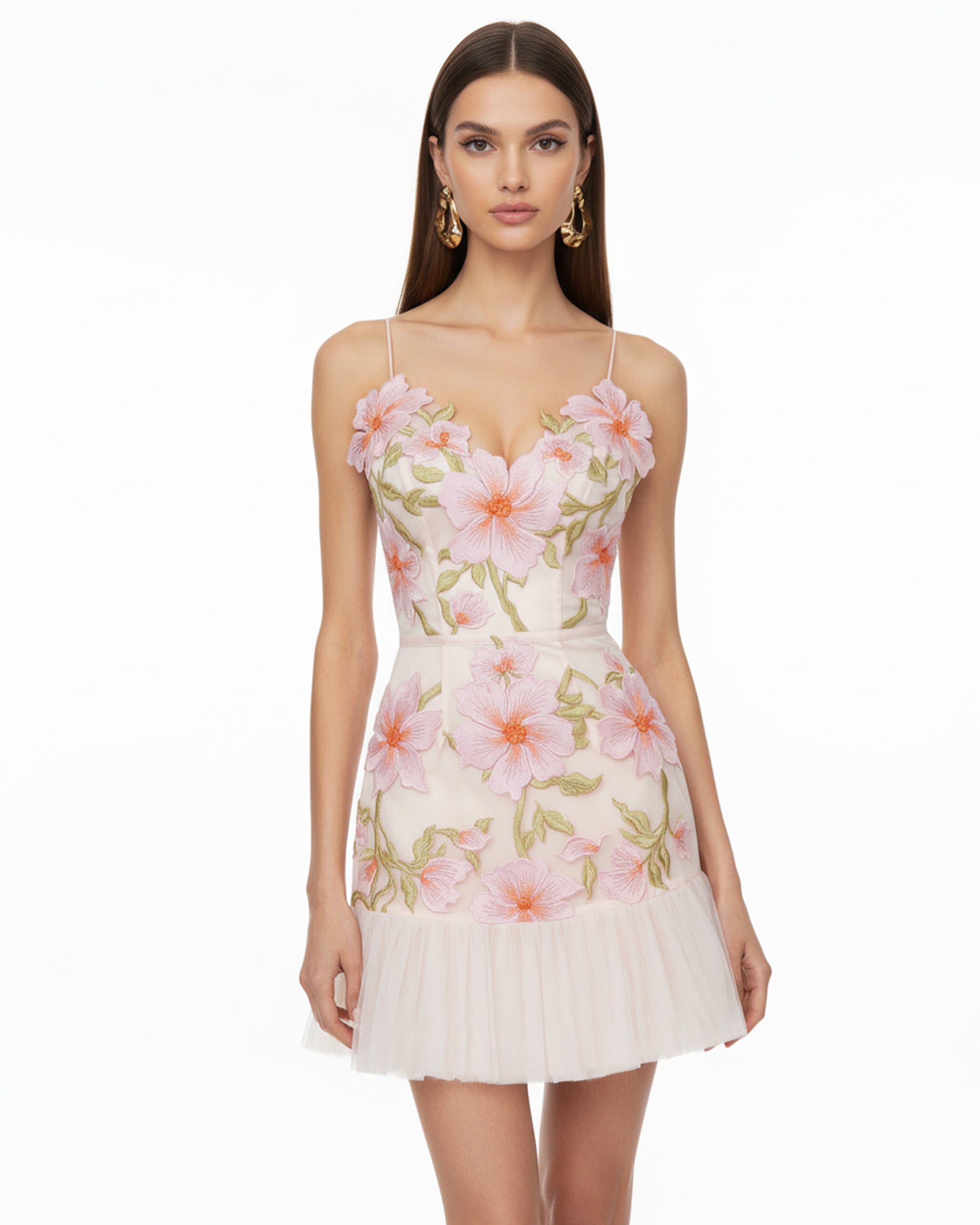 Floral Sling Mini Dress - Rose Pink