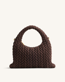 Cora Faux Suede Quilting Handle Bag - Dark Brown