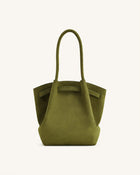 Hana Column Faux Suede Tote Bag - Olive Green