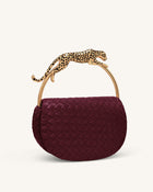 Ione Woven Leopard Shaped Top Handle Bag - Burgundy