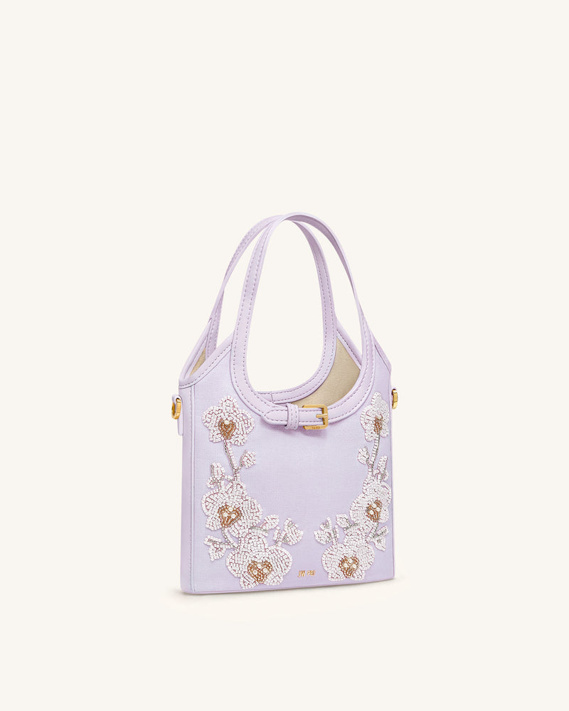 Brooke Mini Belted Embellished Orchid Beaded Top Handle Bag - Lavender