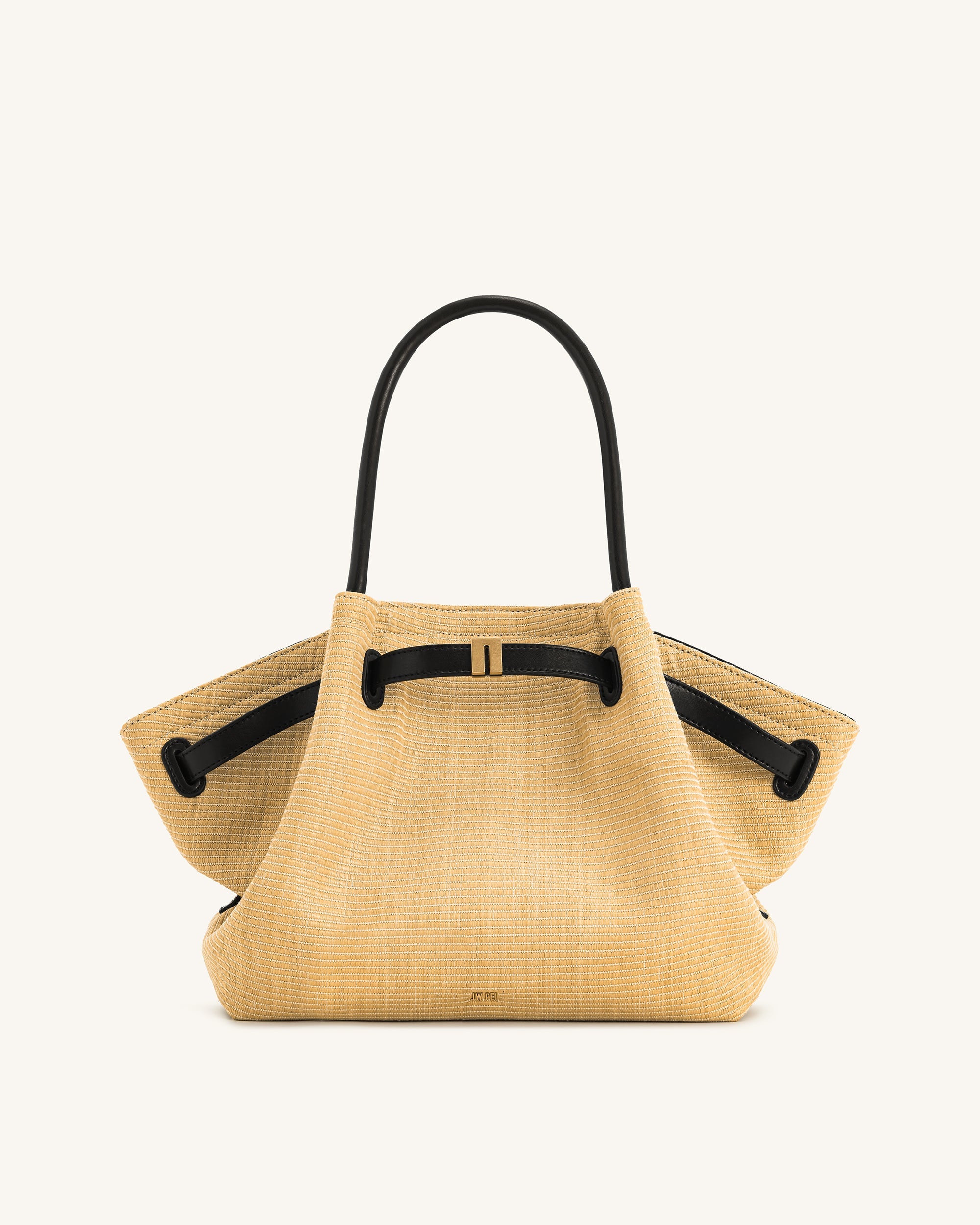 Hana  Medium Faux Straw Tote Bag - Brown Straw