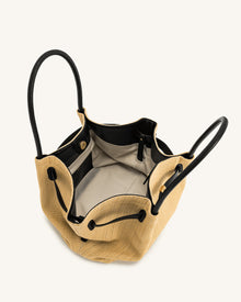 Hana  Medium Faux Straw Tote Bag - Brown Straw