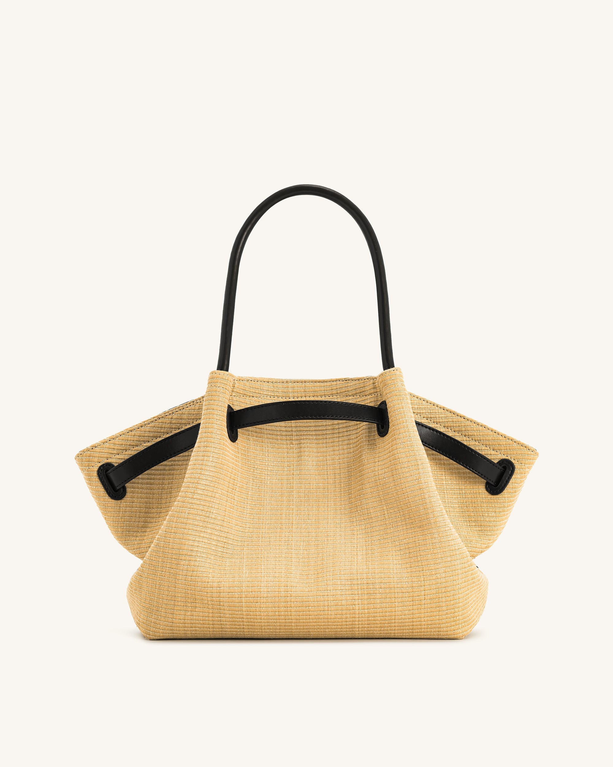 Hana  Medium Faux Straw Tote Bag - Brown Straw