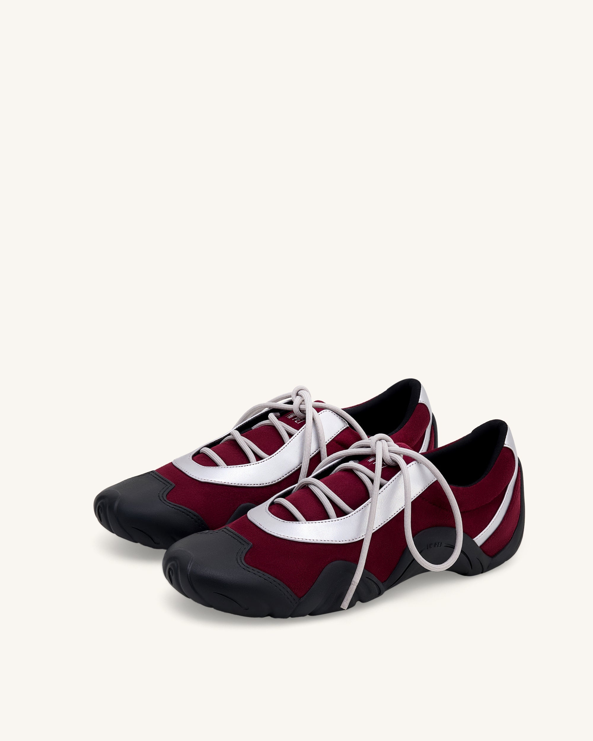Caitlin Faux Suede Lace-up Ballerina Sneakers - Burgundy & Light Grey