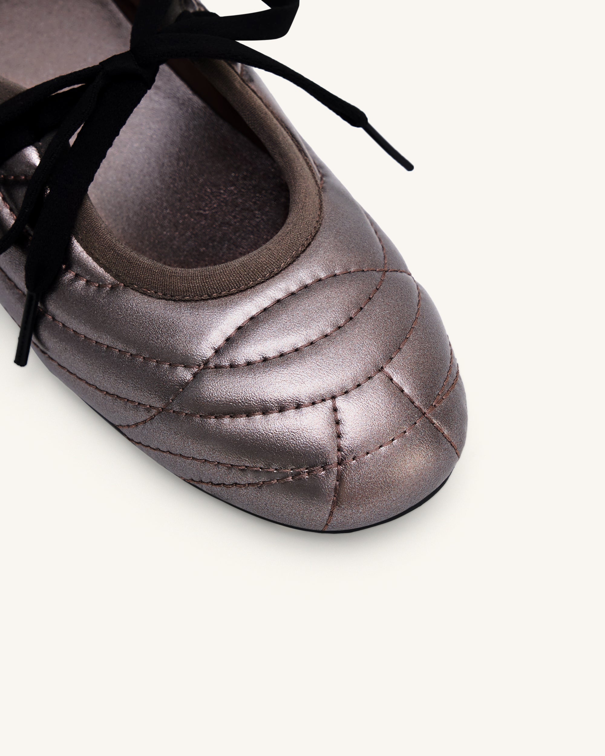 Erika Topstitching Lace-up Ballet Flats - Dark Brown