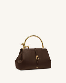 Bruna Dachshund Metal Handle Top Handle Bag - Dark Brown