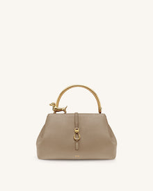 Bruna Dachshund Metal Handle Top Handle Bag - Light Brown