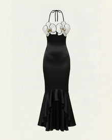 Orchid Embroidered High-Low Midi Dress - Black