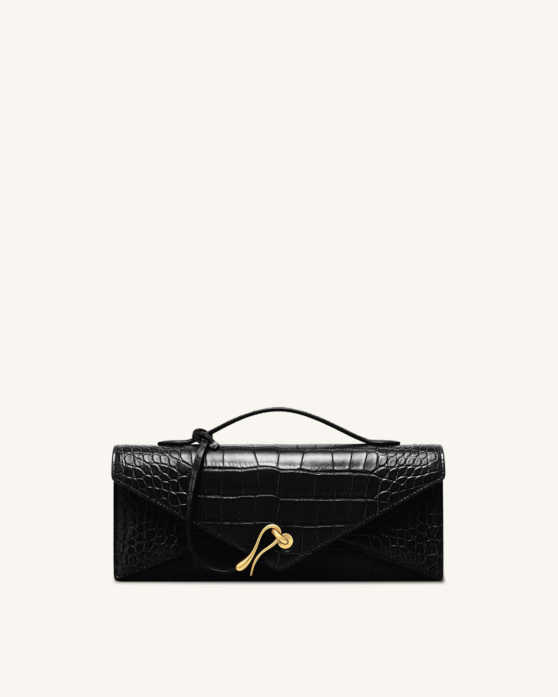 Celeste Envelope Top Handle Bag - Black Croc