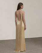 Fringe One Shoulder Maxi Dress - Champagne