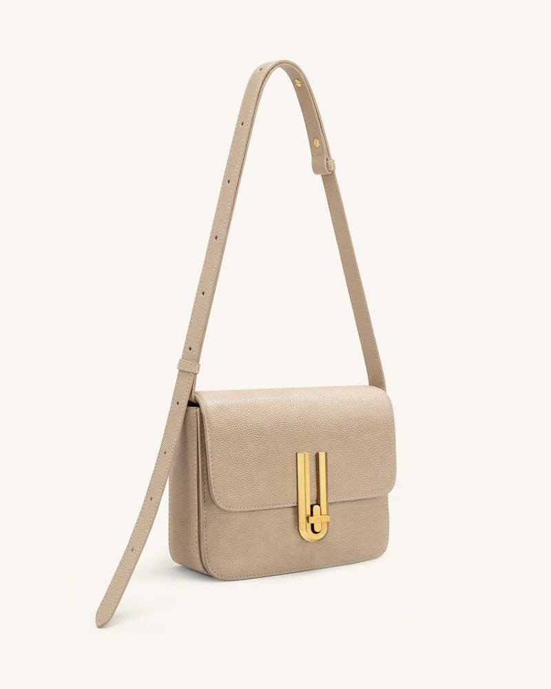 Evania Lock Pebbled Shoulder Bag - Khaki