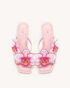 Serena Orchid Embroidered Toe Ring Heeled Sandals - Baby Pink