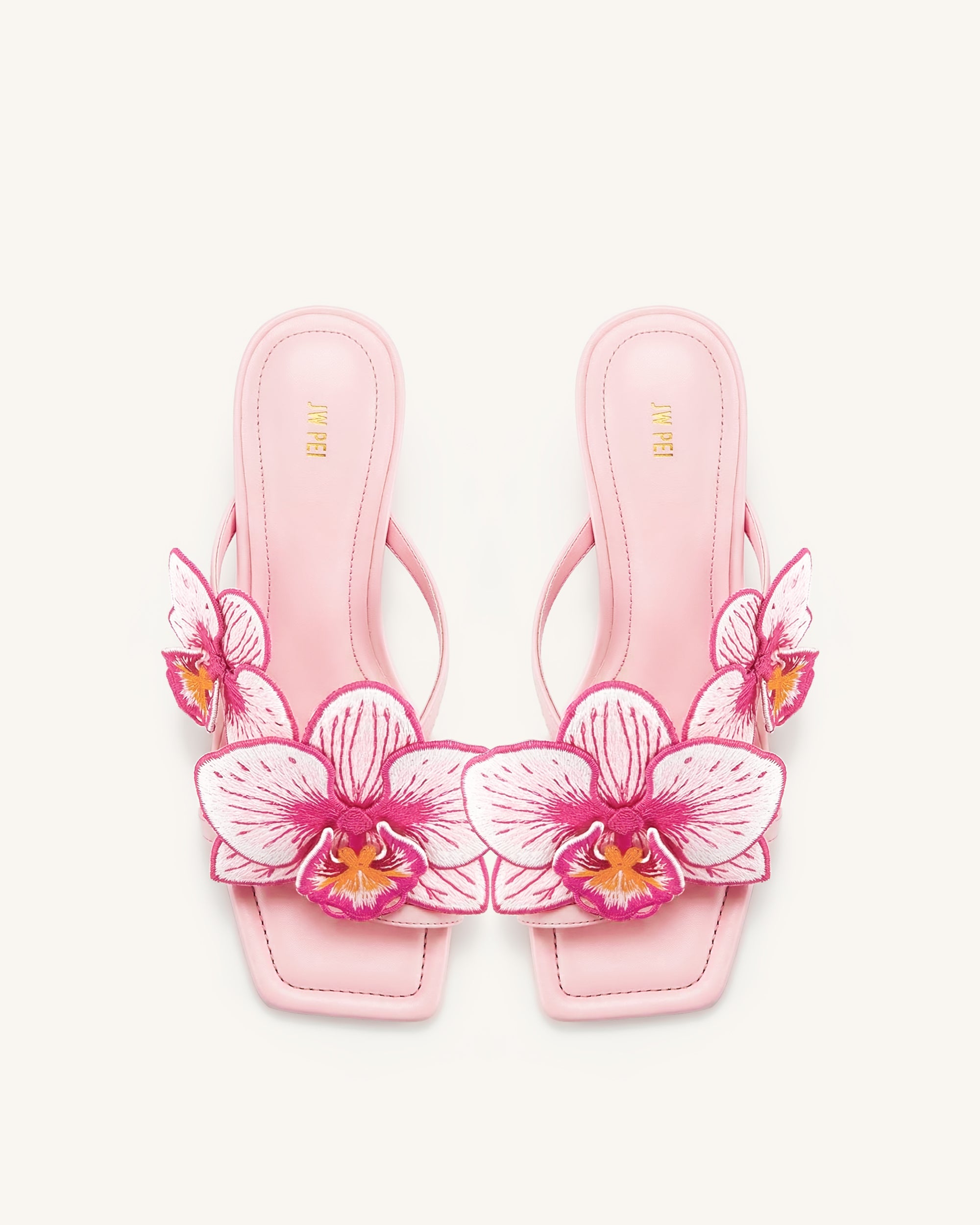 Serena Orchid Embroidered Toe Ring Heeled Sandals - Baby Pink