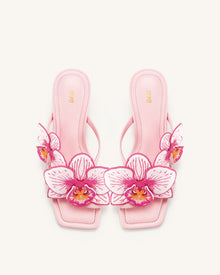 Serena Orchid Embroidered Toe Ring Heeled Sandals - Baby Pink