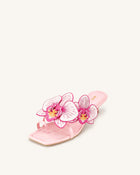 Serena Orchid Embroidered Toe Ring Heeled Sandals - Baby Pink