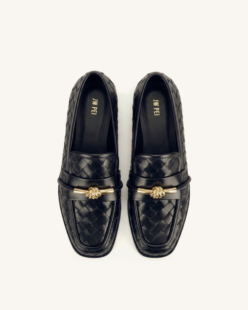 Elowen Woven Horsebit Loafers - Black