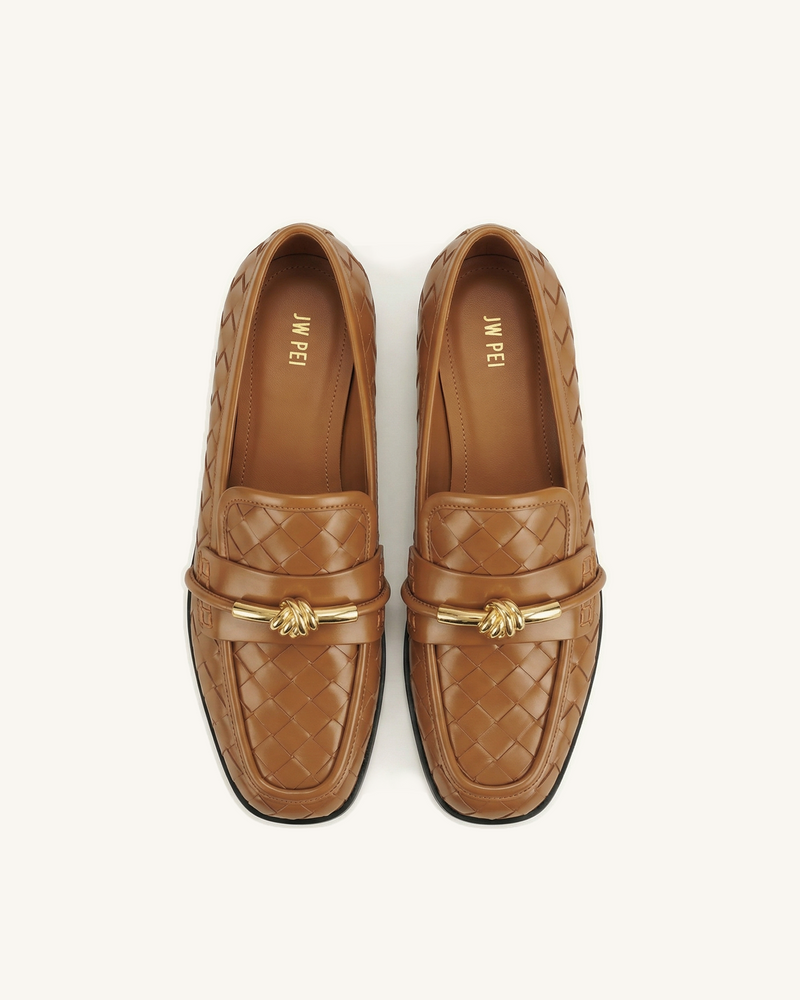 Elowen Woven Horsebit Loafers - Brown