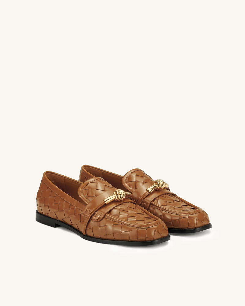 Elowen Woven Horsebit Loafers - Brown