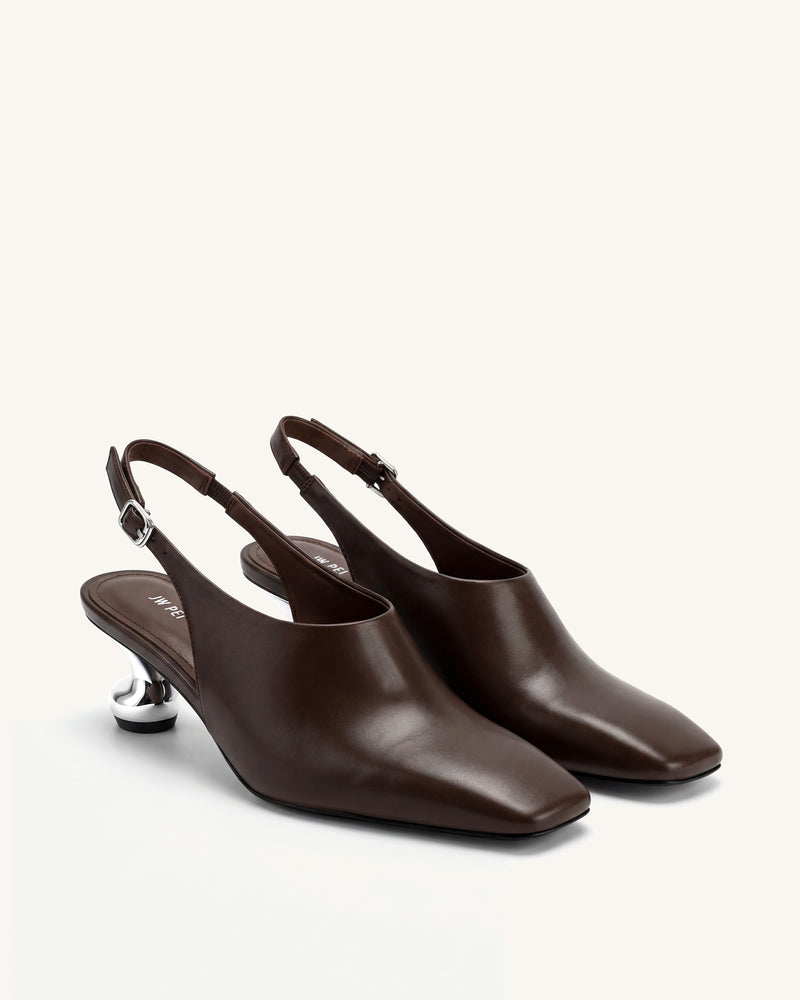 Hannah Sculptural Heel Slingback Pumps - Dark Brown