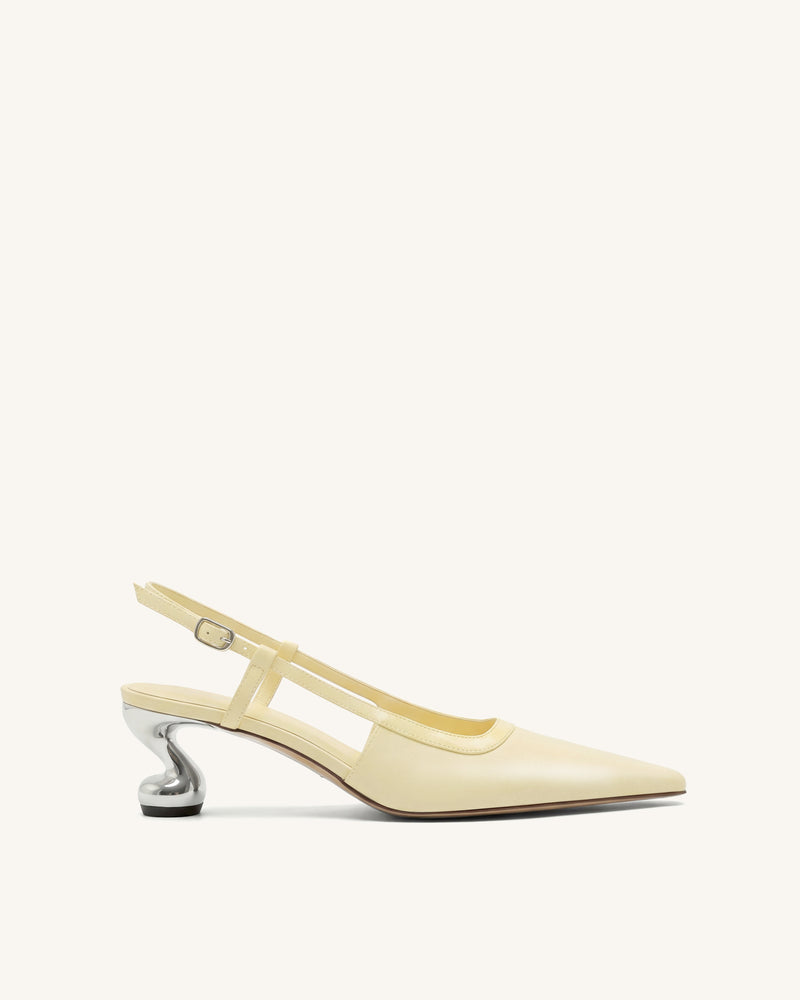 Hannah Sculptural Heel T-Strap Slingback Pumps - Yellow
