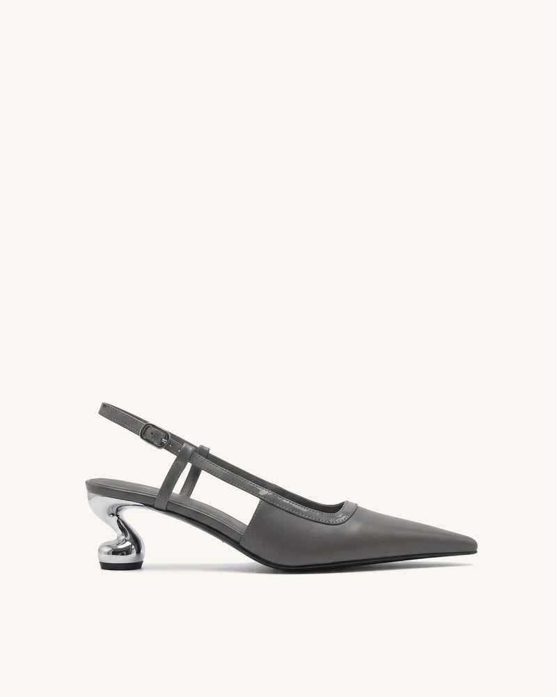 Hannah Sculptural Heel T-Strap Slingback Pumps - Gray