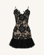 Floral Sling Mini Dress - Black