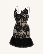 Floral Sling Mini Dress - Black