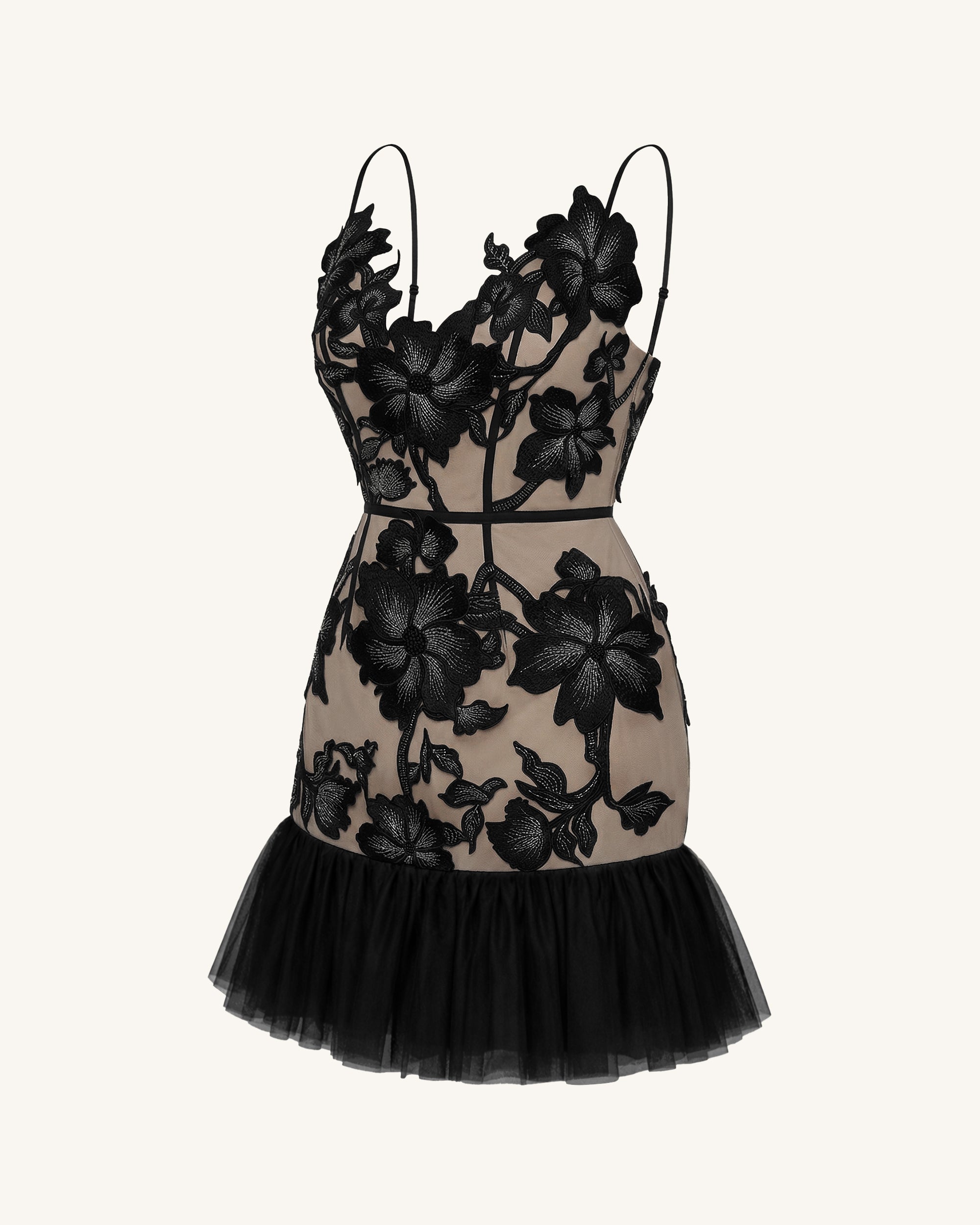 Floral Sling Mini Dress - Black