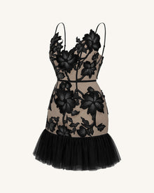 Floral Sling Mini Dress - Black