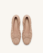 Solenne Ruched Drawstring Ballet Flats - Khaki