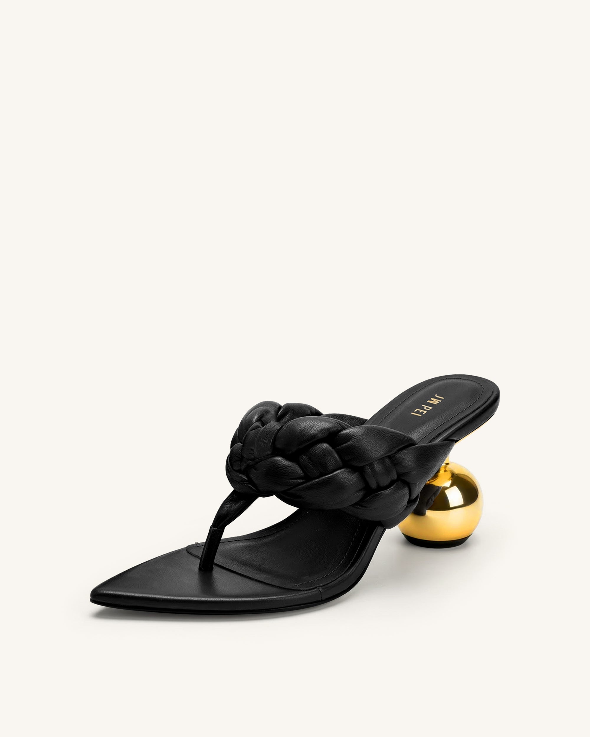 Ellie Braided Orb Heel Thong Mule Heels - Black