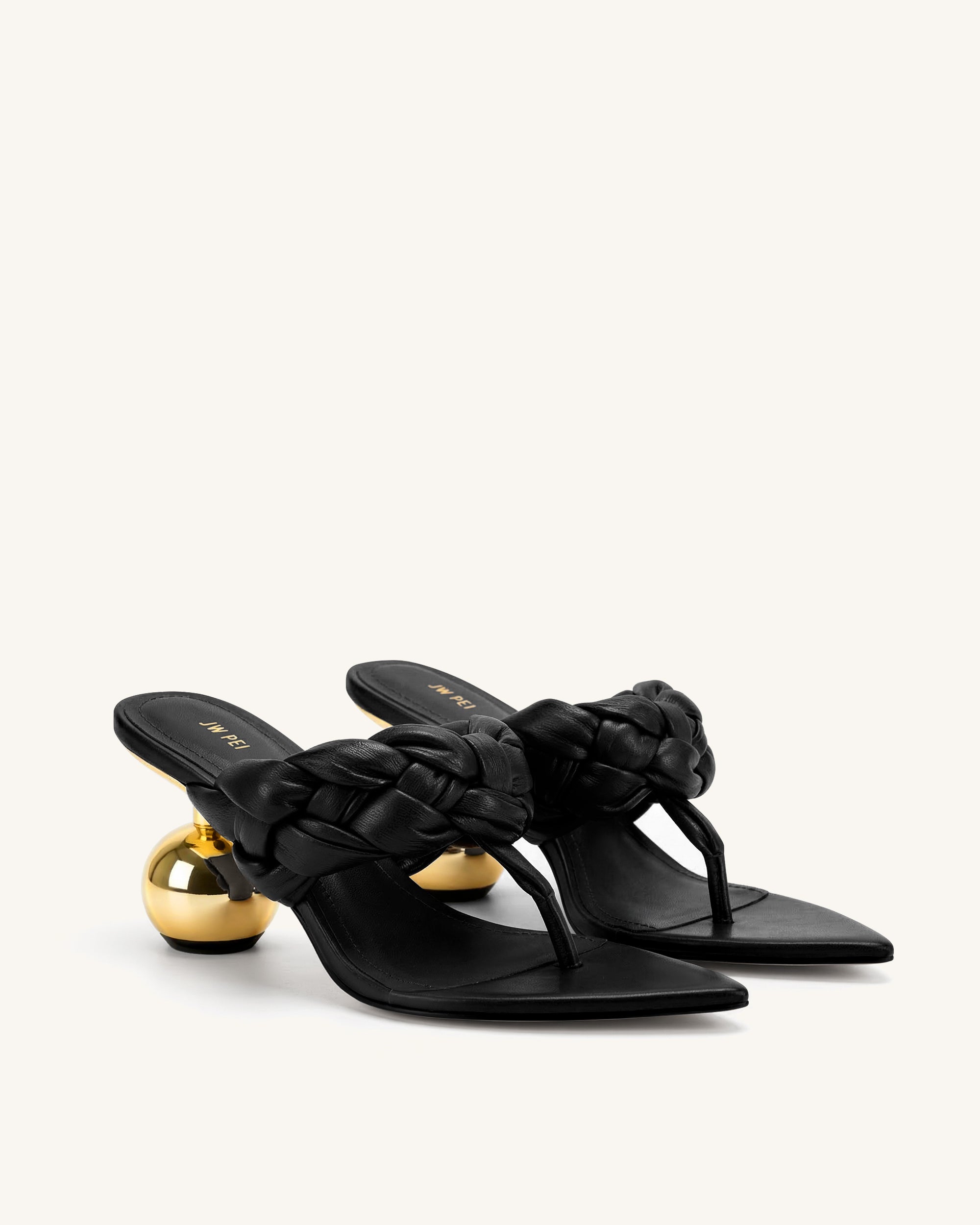 Ellie Braided Orb Heel Thong Mule Heels - Black