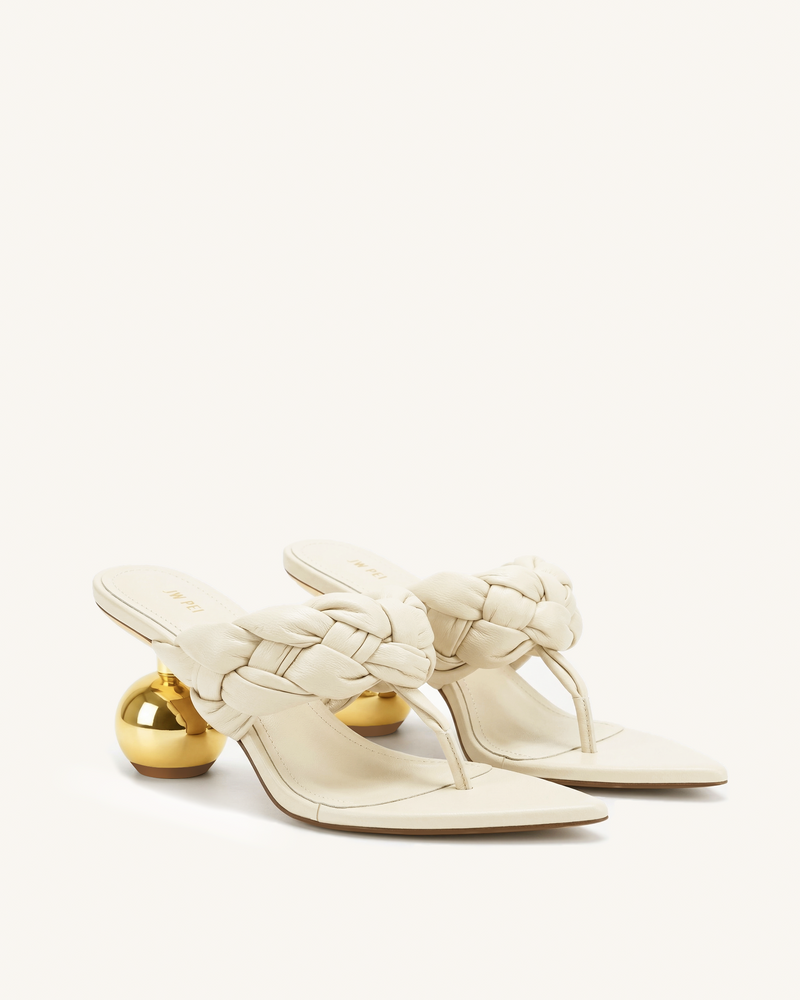 Ellie Braided Orb Heel Thong Mule Heels - Ivory