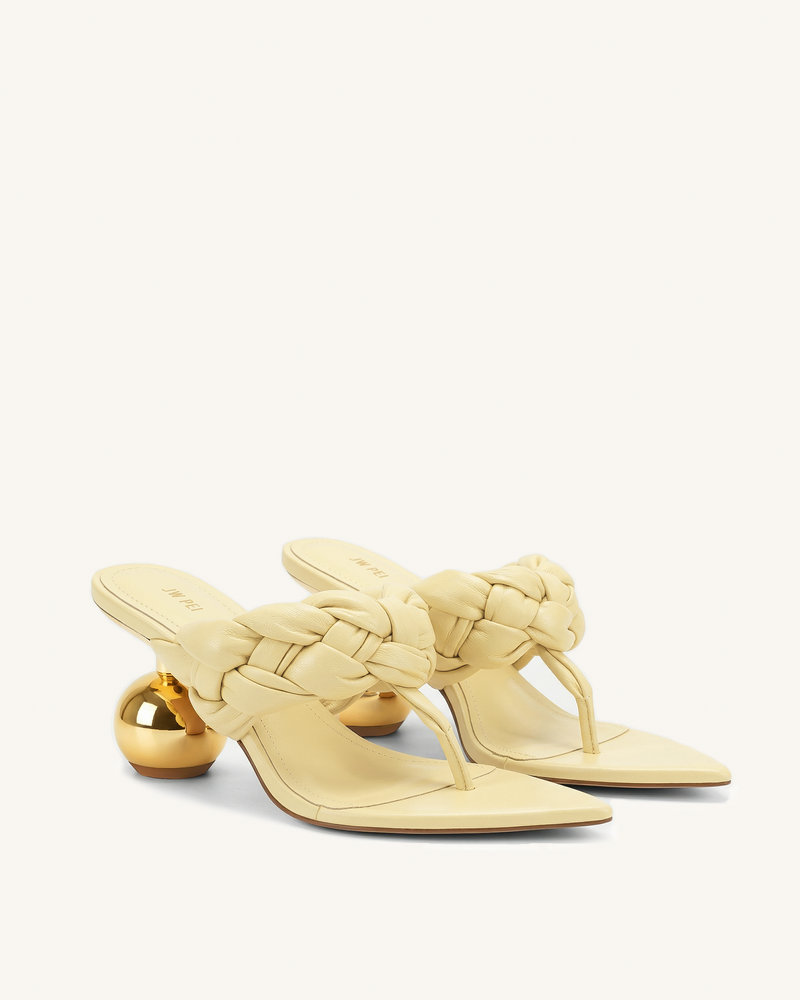 Ellie Braided Orb Heel Thong Mule Heels - Yellow
