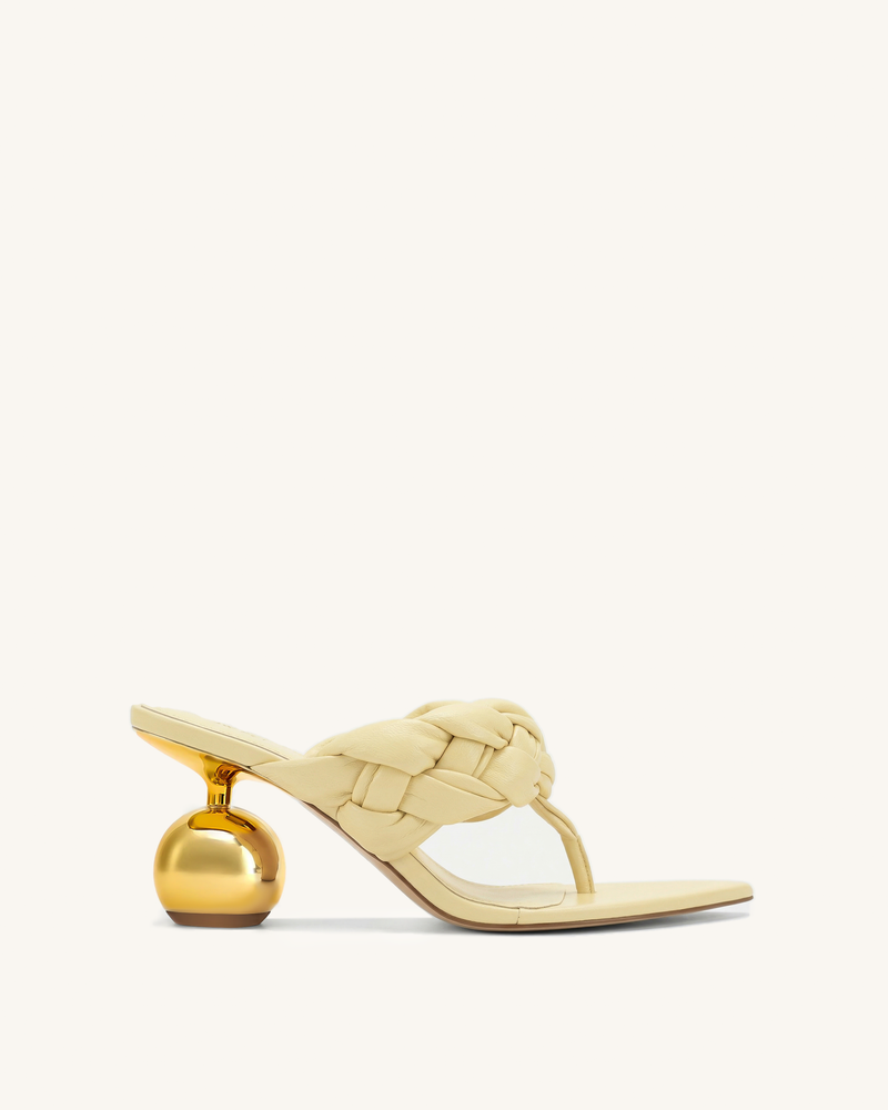 Ellie Braided Orb Heel Thong Mule Heels - Yellow