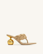 Ellie Braided Orb Heel Thong Mule Heels - Khaki
