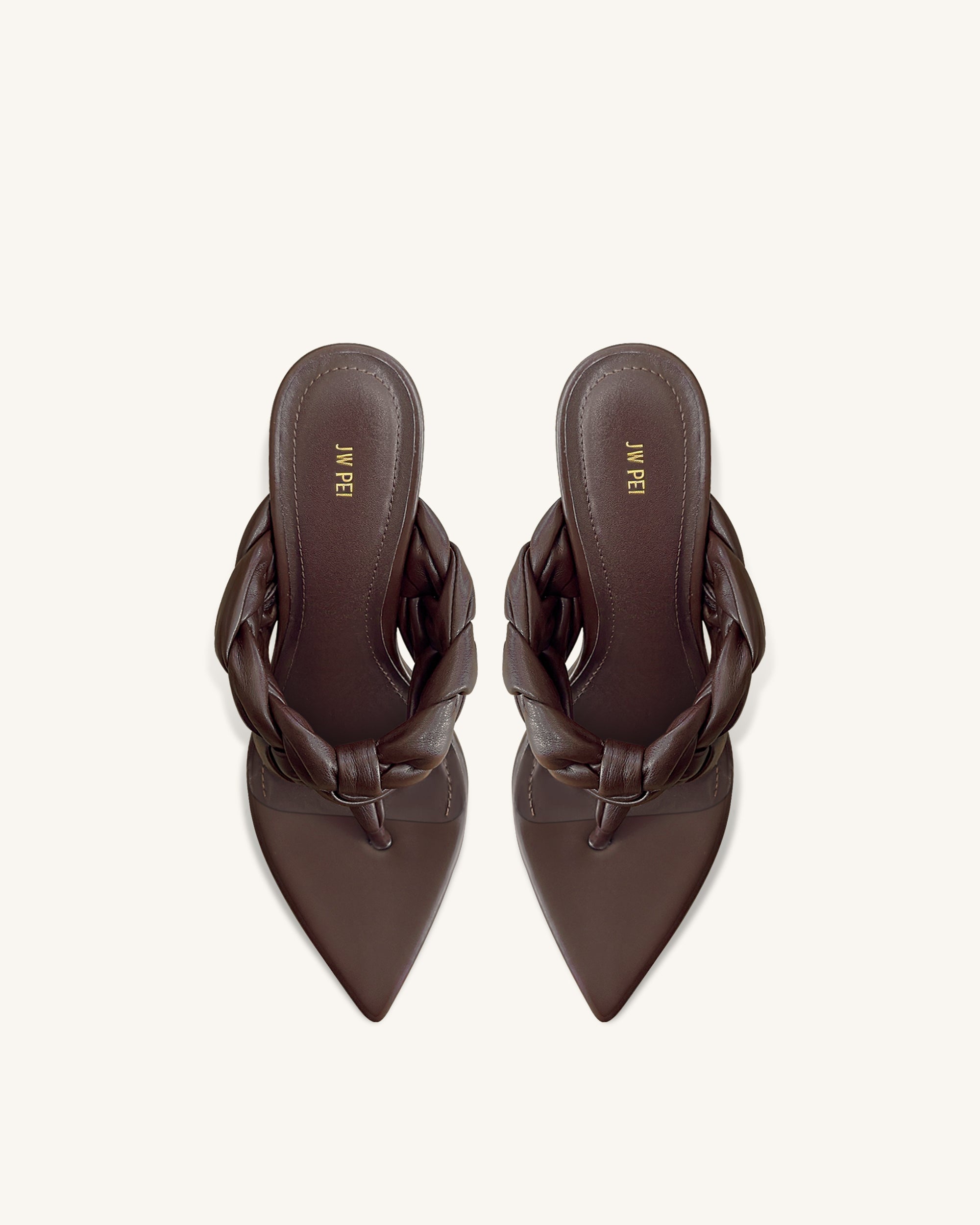 Ellie Braided Orb Heel Thong Mule Heels - Chocolate Brown