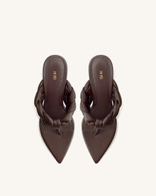 Ellie Braided Orb Heel Thong Mule Heels - Chocolate Brown