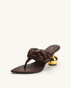 Ellie Braided Orb Heel Thong Mule Heels - Chocolate Brown