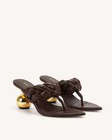 Ellie Braided Orb Heel Thong Mule Heels - Chocolate Brown